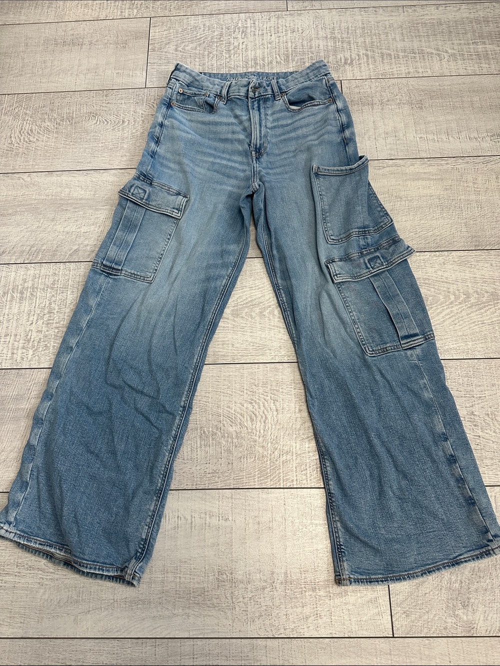 American Eagle Outfitters Light Blue Cargo Wide-Leg Jeans